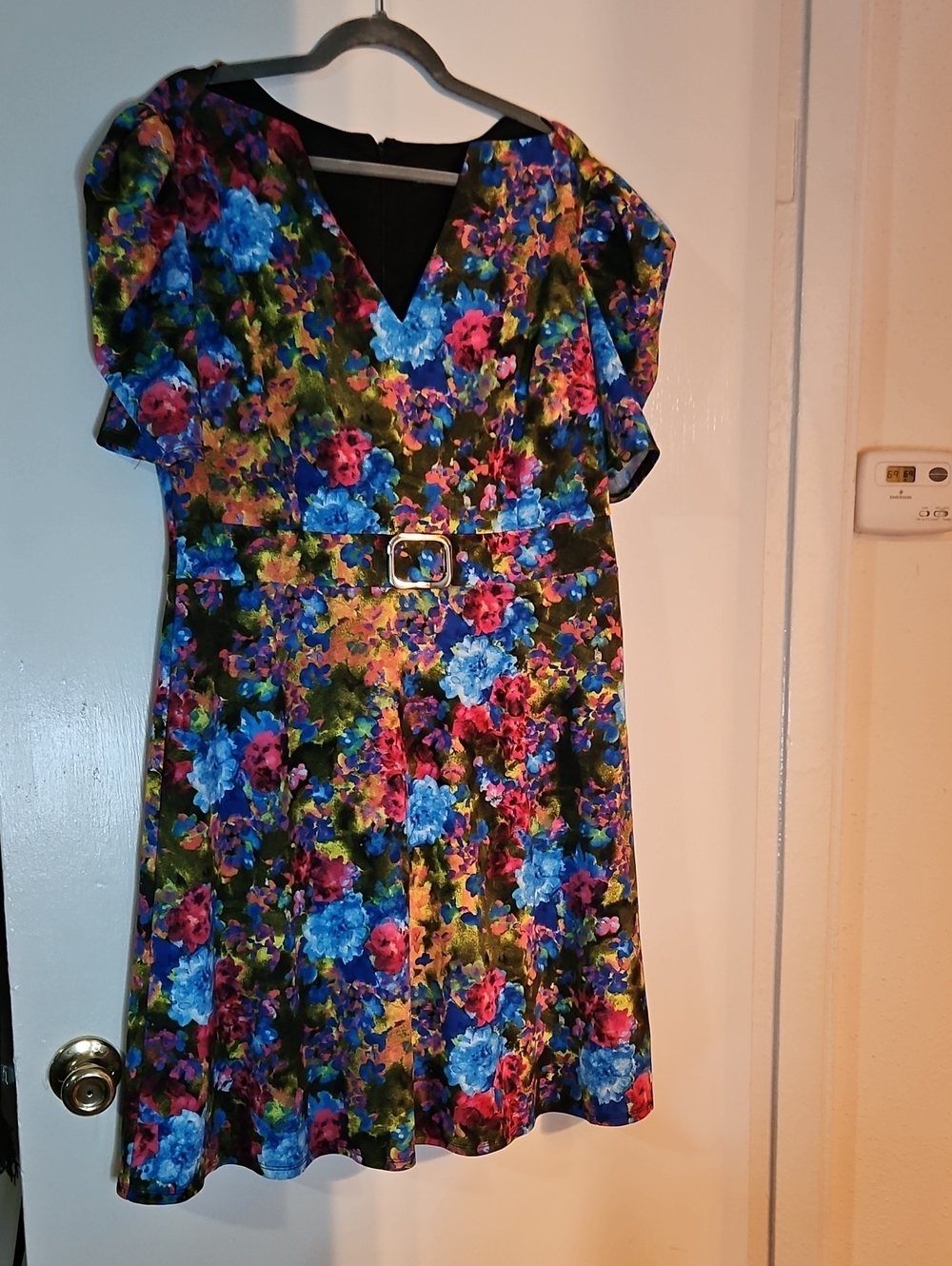 New York & Company Multicolor Floral Belted Casual Dress